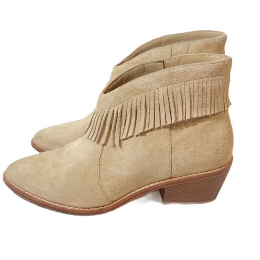 Joie Makena Suede Western Ankle Boots Tan Beige Fringe Size 36.5